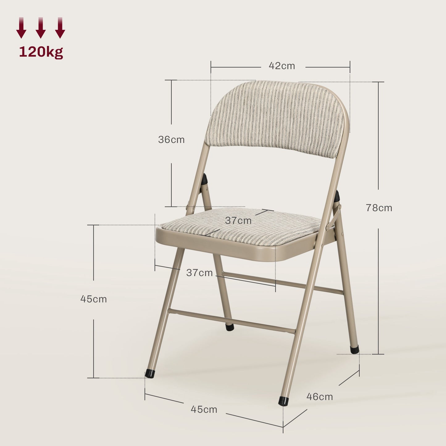 6-Piece Folding Chairs Set, Steel Frame, Linen Look, Beige