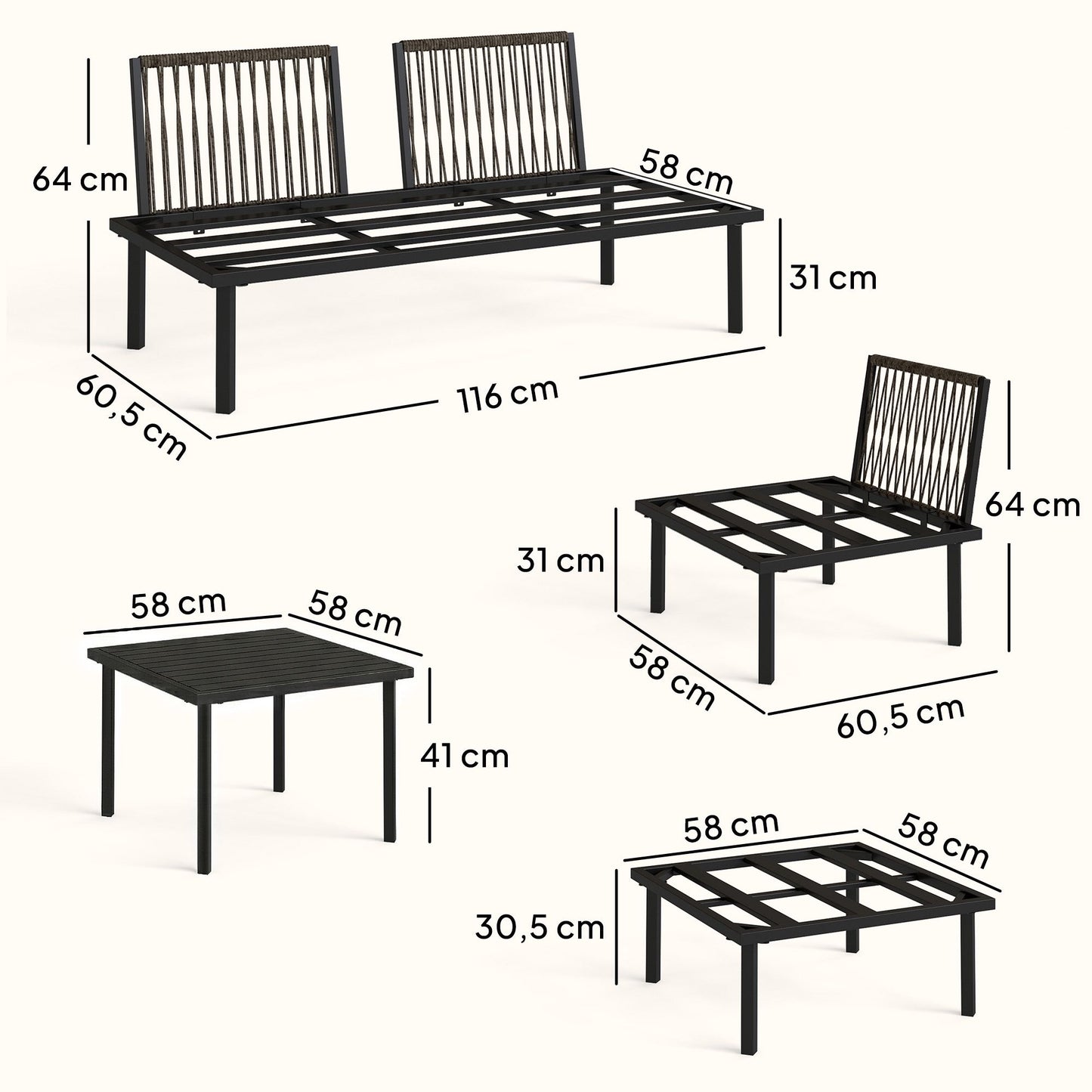 6-Piece Outdoor Lounge Set for 5-6 People with Table