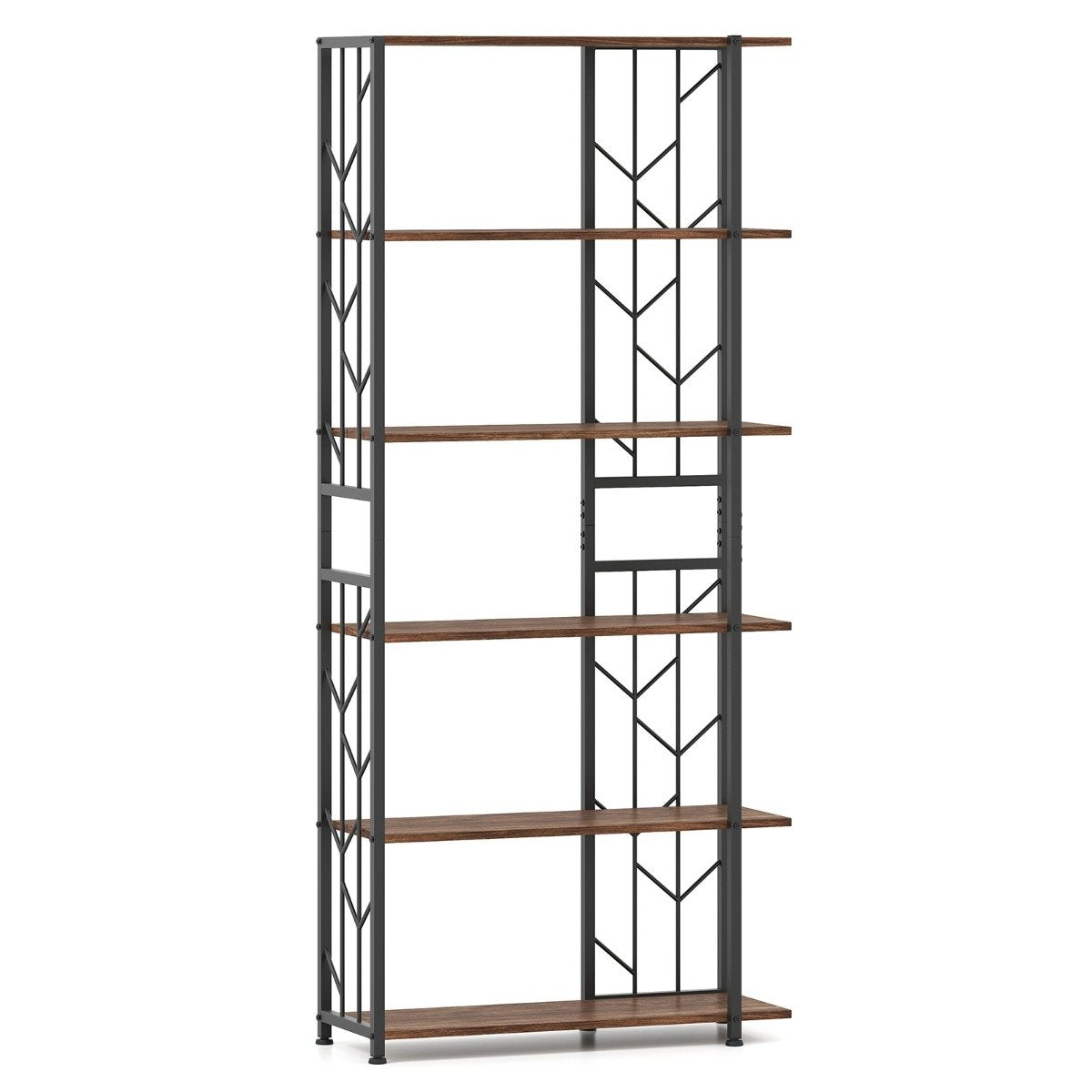 6-Tier Bookshelf with Metal Frame, 80 x 31 x 180 cm, Brown
