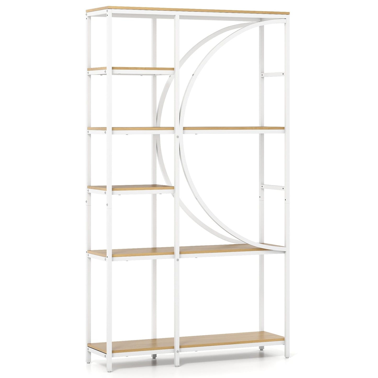 6-Tier Industrial Bookshelf with Open Shelves, White