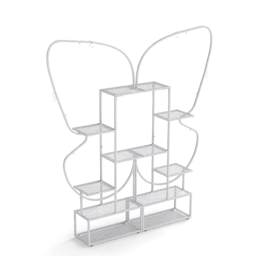 6-Tier Metal Butterfly Plant Stand with Hooks, White