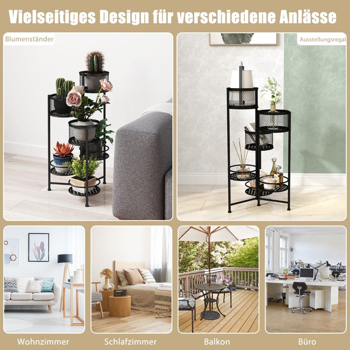 6 Tier Metal Plant Stand with Rotating Design Flower Stairs Flower Pot Holder Black