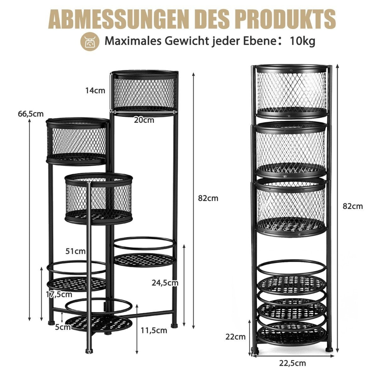 6 Tier Metal Plant Stand with Rotating Design Flower Stairs Flower Pot Holder Black