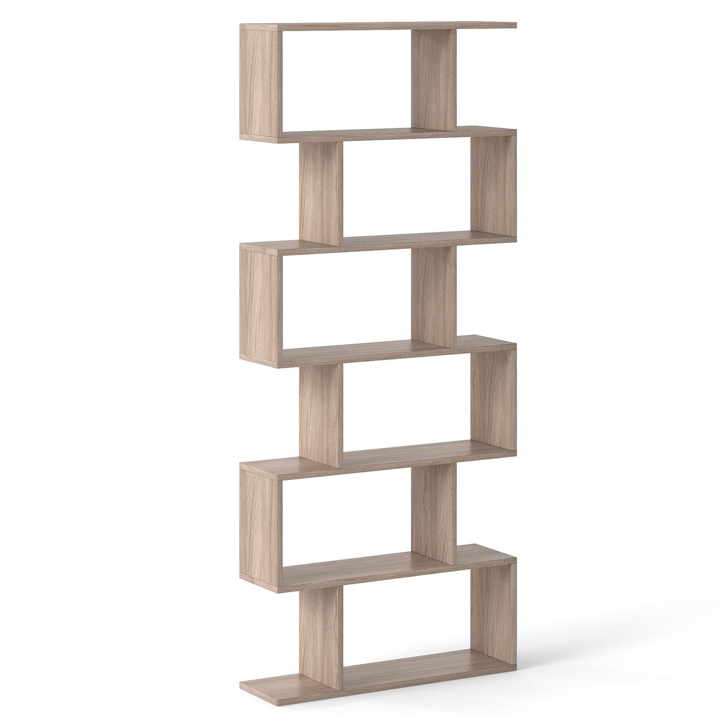 6-Tier S-Shape Bookshelf, Grey, 80x23x191 cm