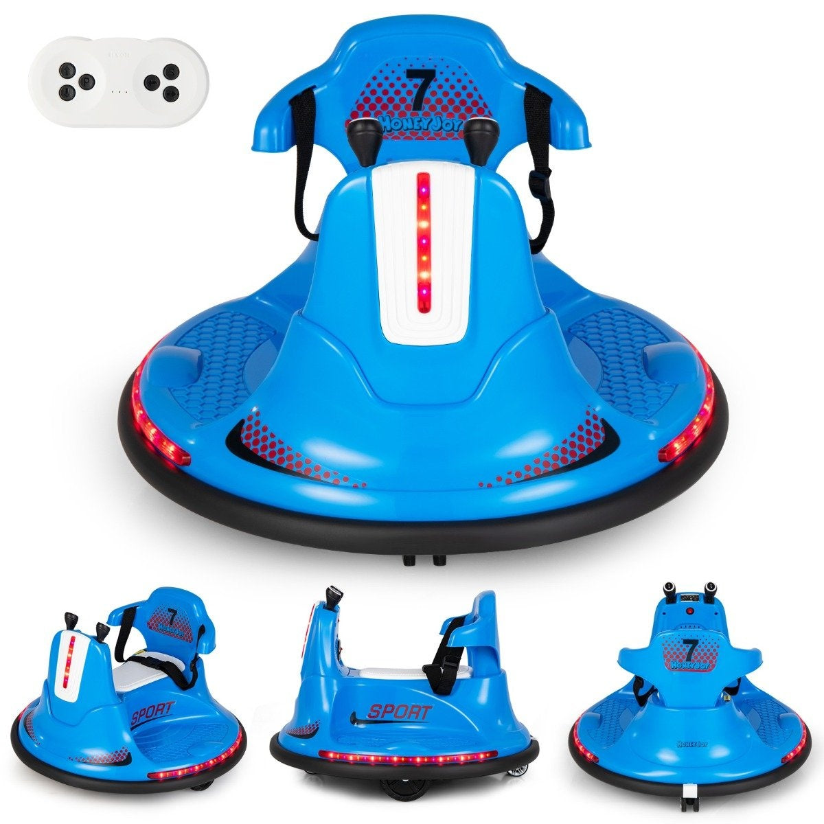 6V Children's Bumper Car 360 Degree Rotation with Music & Colorful LED Lights Blue