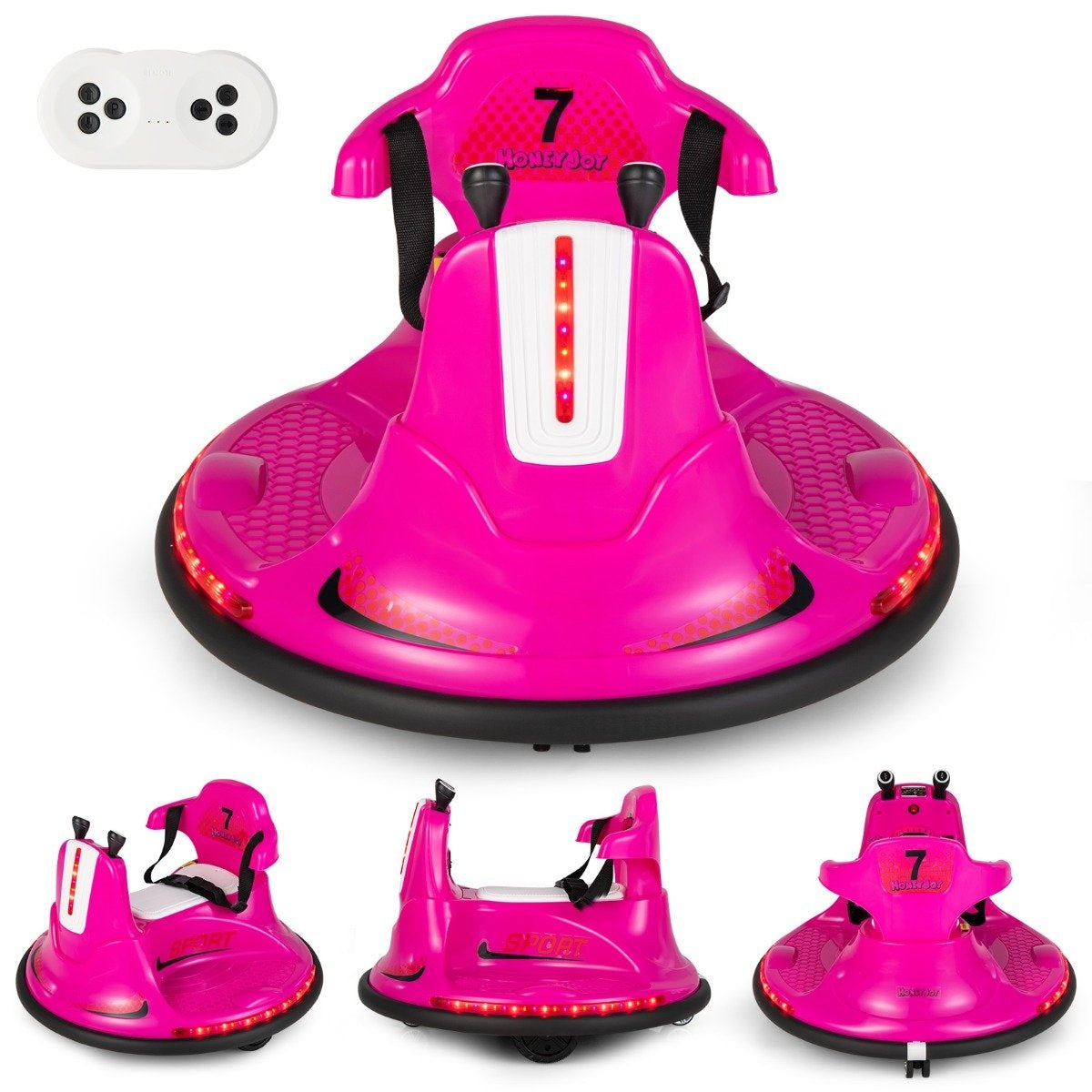 6V Children's Bumper Car 360 Degree Rotation with Music & Colorful LED Lights Pink