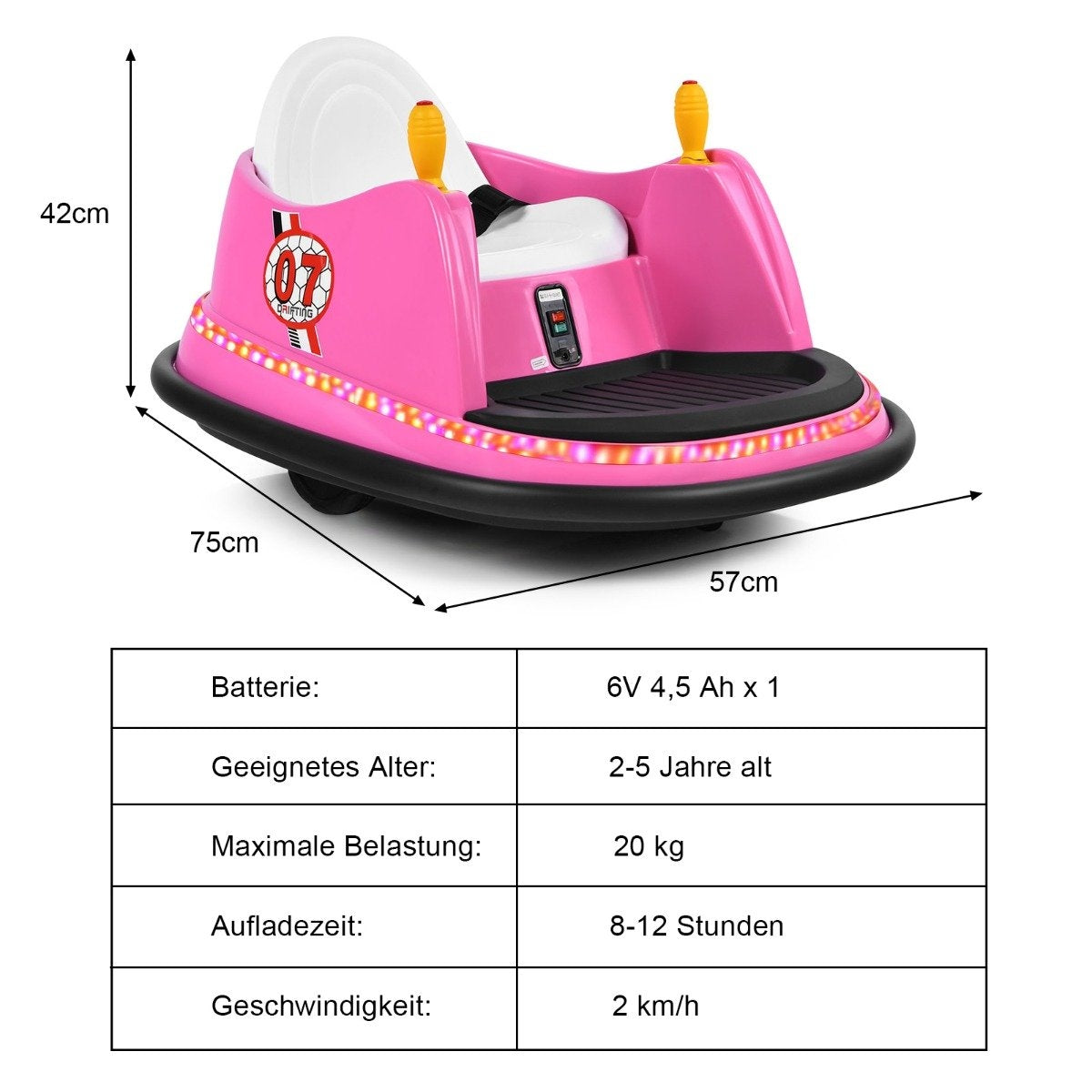 6V Children's Bumper Car with Remote Control 360 Degree Turning Circle 57 x 75 x 42 cm Pink