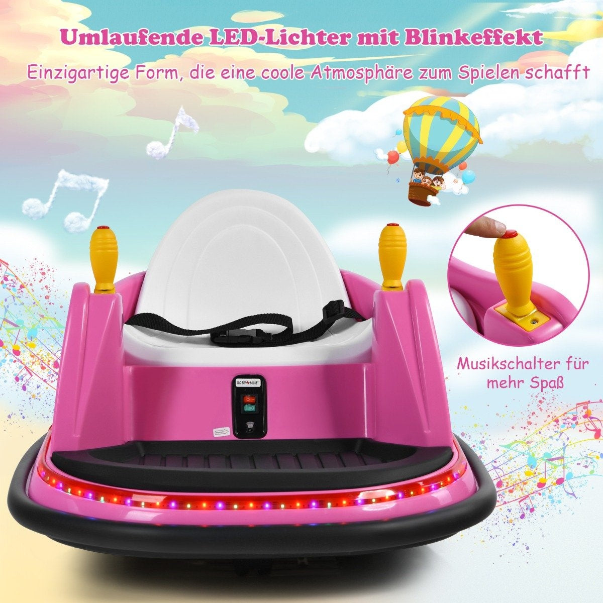 6V Children's Bumper Car with Remote Control 360 Degree Turning Circle 57 x 75 x 42 cm Pink