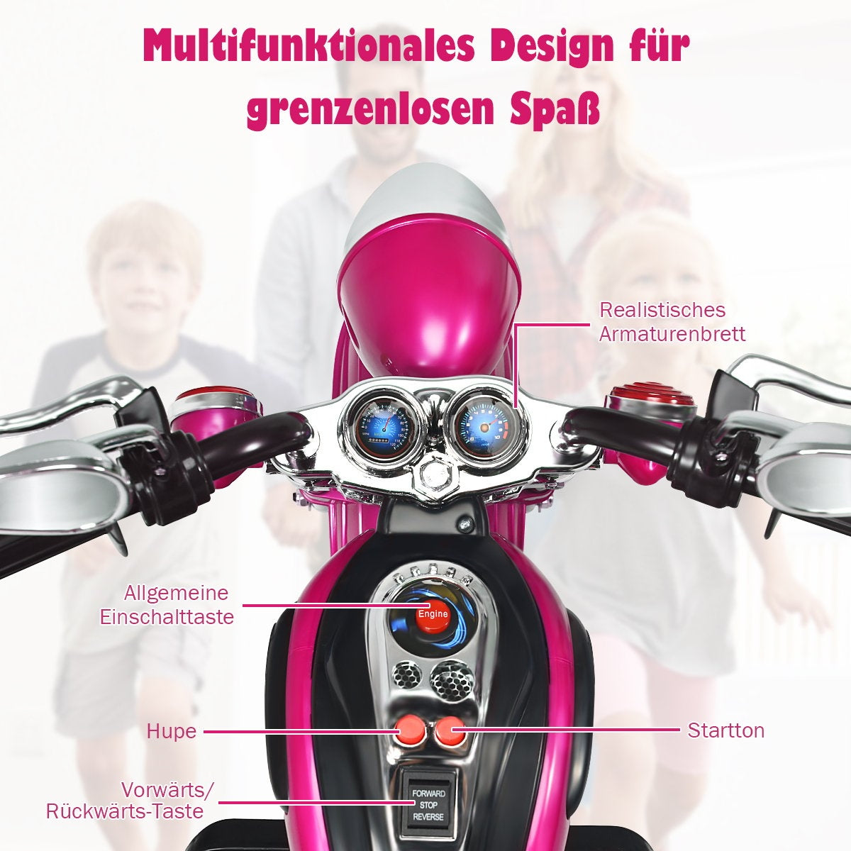 6 V Electric Motorcycle Battery Operated Motorcycle with Music 91 x 48 x 64 cm Pink Red