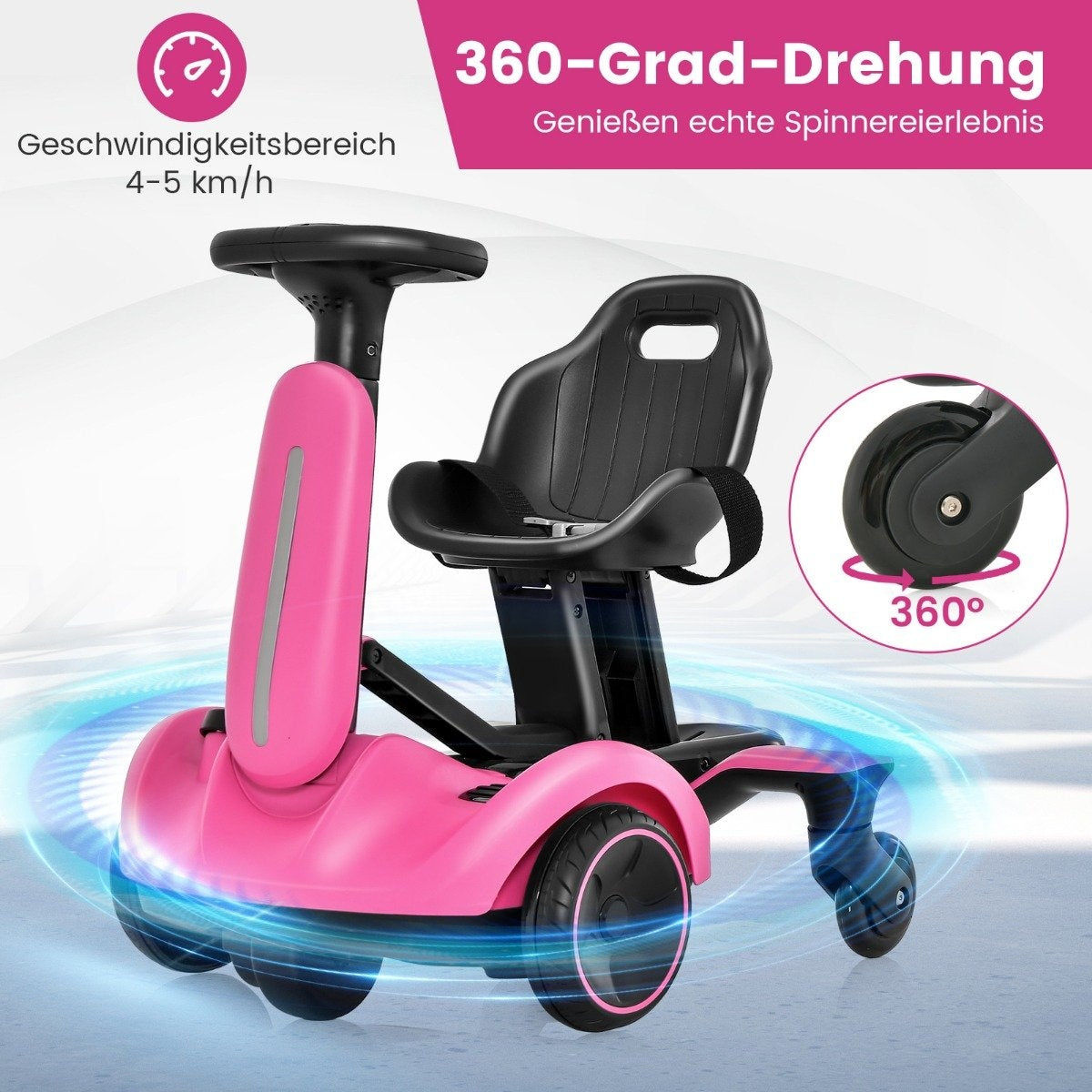 6V Gokart Electric Drift Car for Children Electric Gokart with 2-Way Adjustable Seat Pink