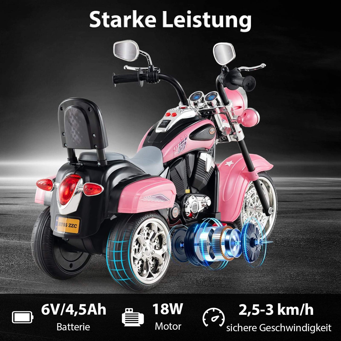 6V Kids Electric Motorcycle, Pink, Adjustable Lights & Sound