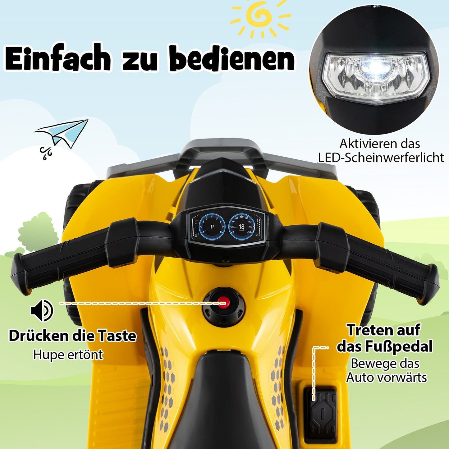 6V Kids Electric Quad with LED Headlights, 18–36 Months