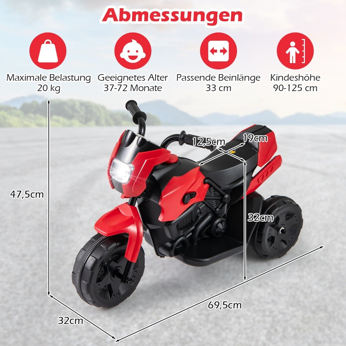 6V Kids' Electric Trike Motorcycle with LED Headlight