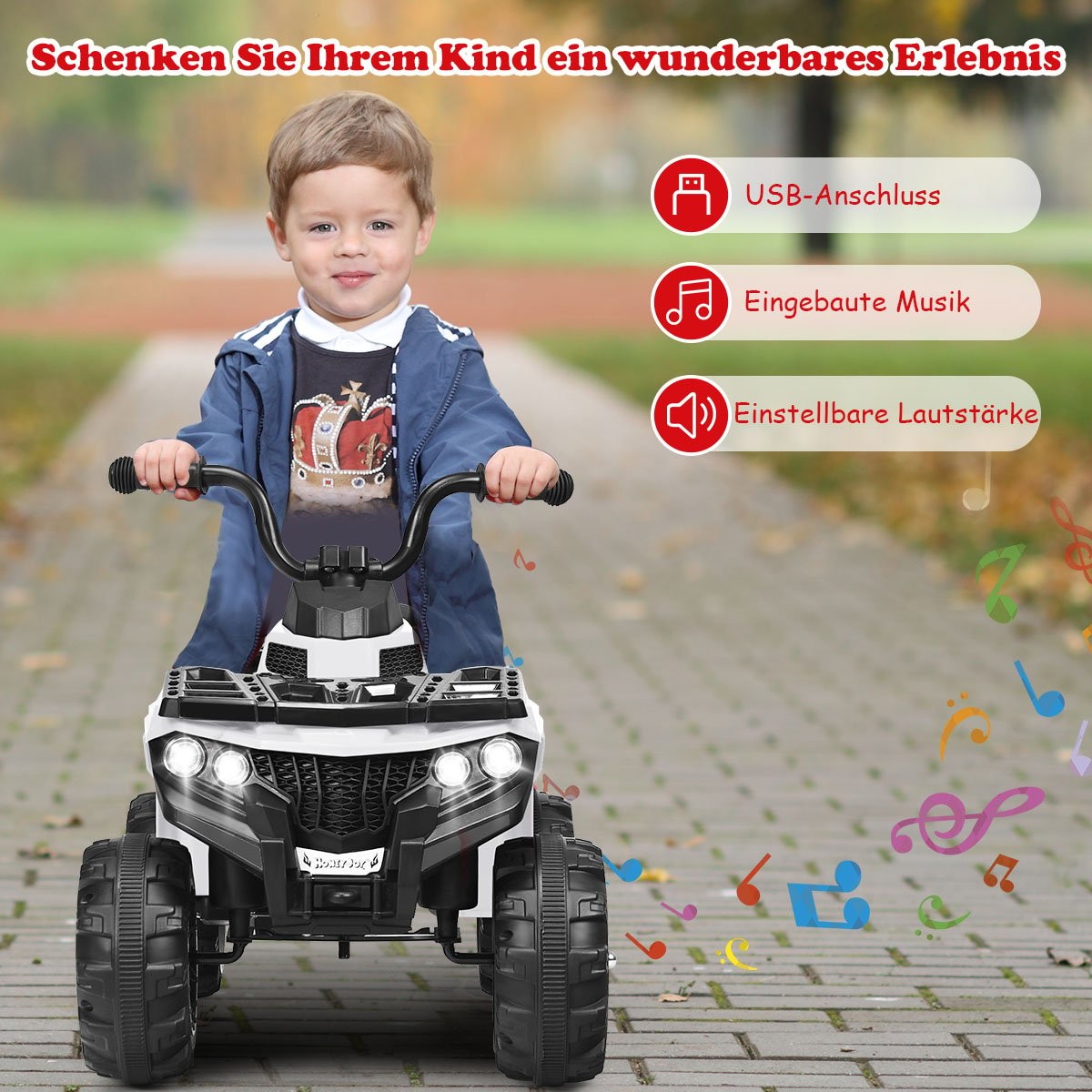 6V children's car with music MP3 USB for boys and girls 41 x 68.5 x 49.5 cm white