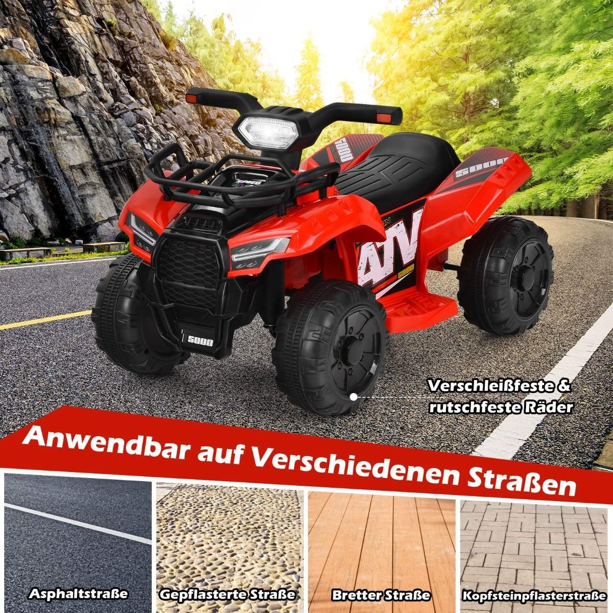 6V electric children's quad with storage space & music & horn & LED headlight mini electric quad red