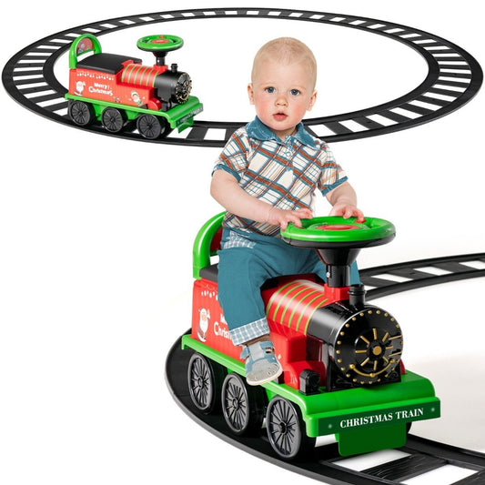 6V electric ride-on children's train with 16 rail pieces for children aged 3 and over. Green