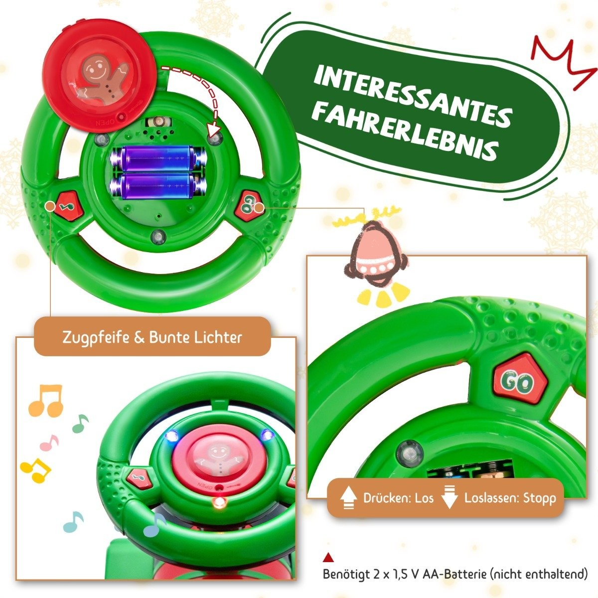 6V electric ride-on children's train with 16 rail pieces for children aged 3 and over. Green