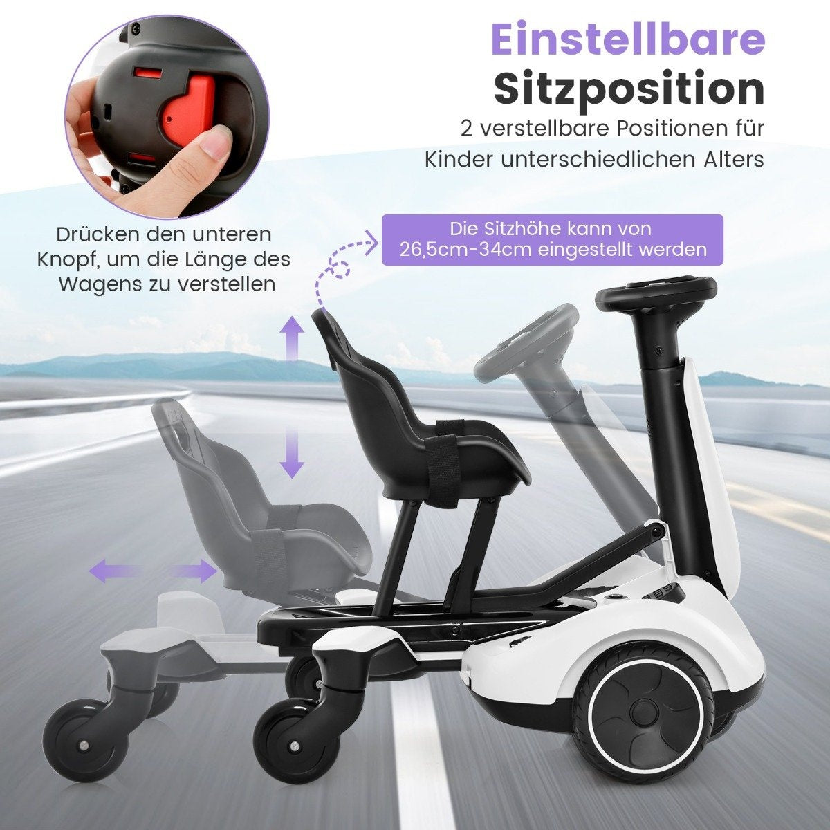 6V go-kart electric drift car for children electric go-kart with 2-way adjustable seat white