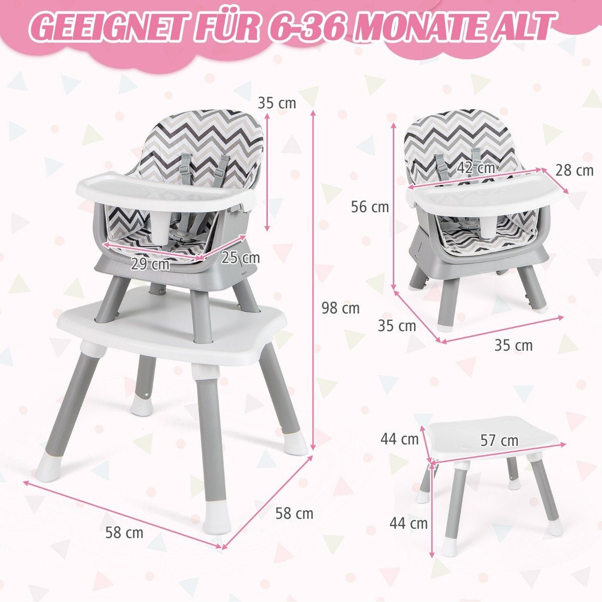 6-in-1 Baby High Chair High Chair &amp; Dining chair &amp; Learning table baby chair combination high chair gray and white