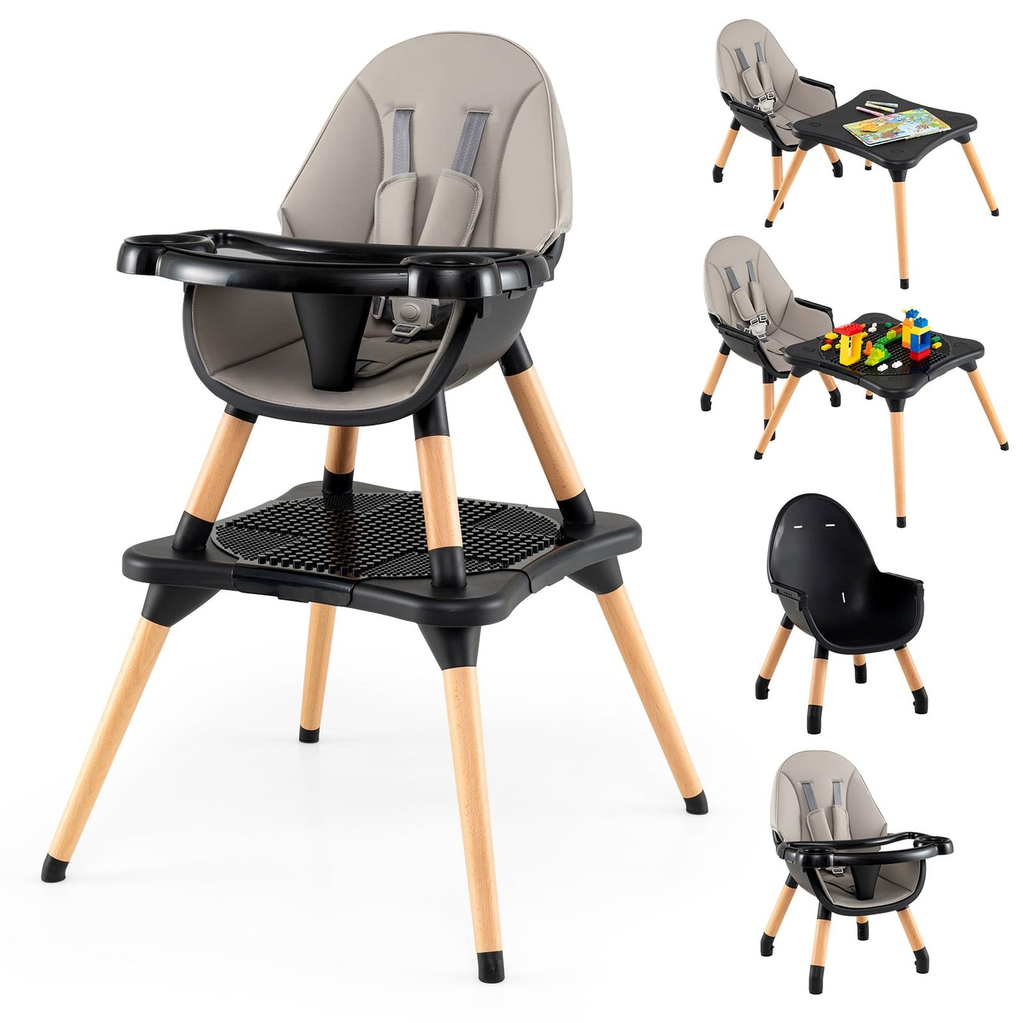 6-in-1 Baby High Chair with Block Table & Dual Tray