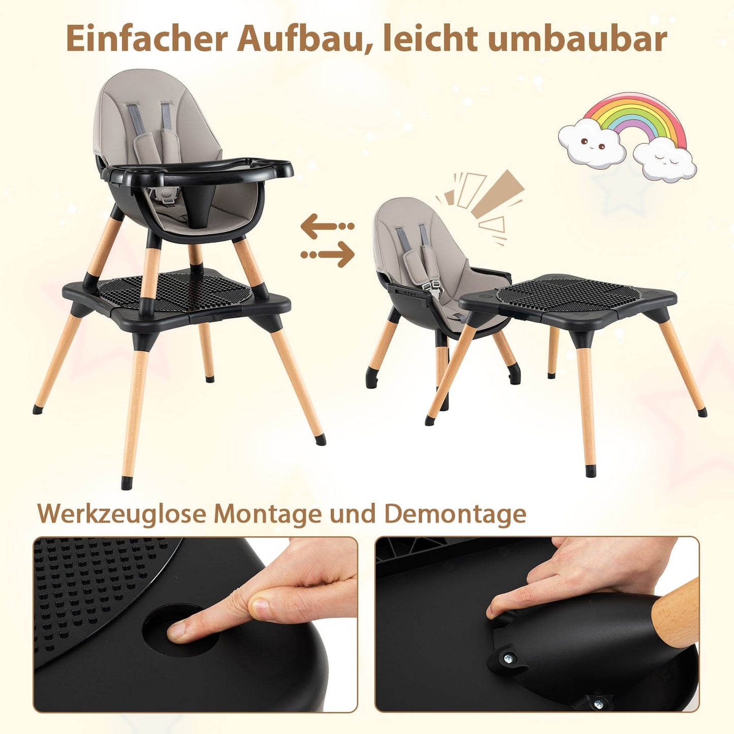 6-in-1 Baby High Chair with Block Table & Dual Tray