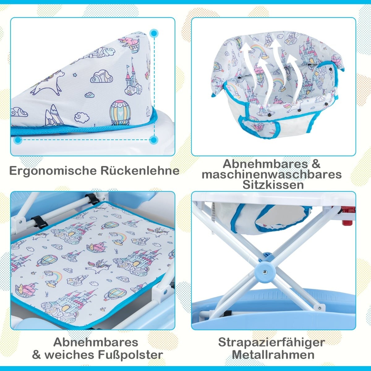 6-in-1 Baby Walker with Removable Playboard, Blue