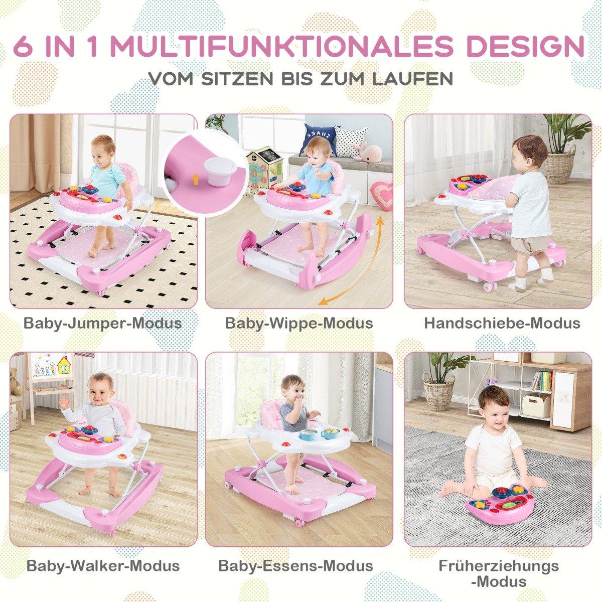 6-in-1 Baby Walker with Removable Playboard, Pink