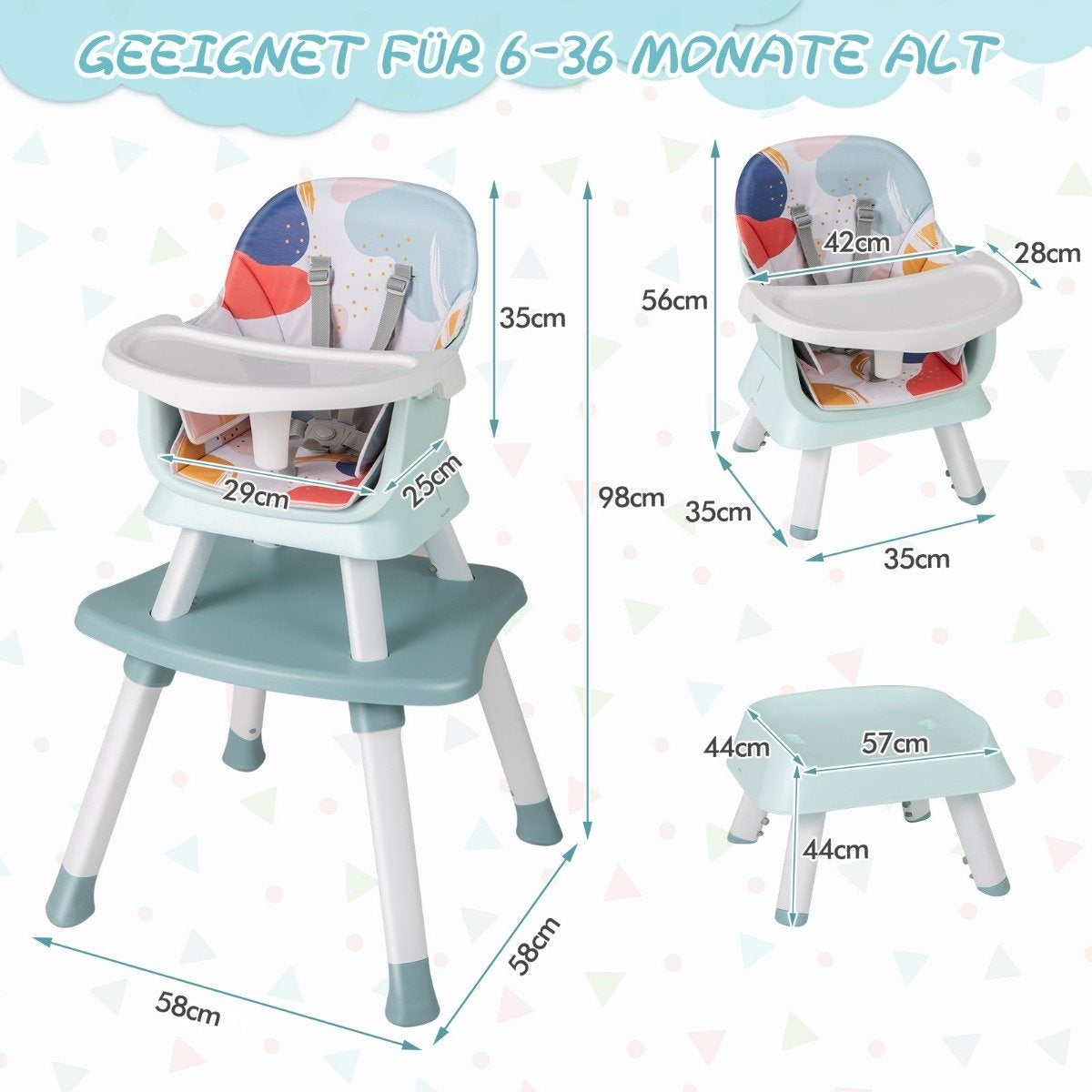 6-in-1 Convertible Baby High Chair with Safety Harness