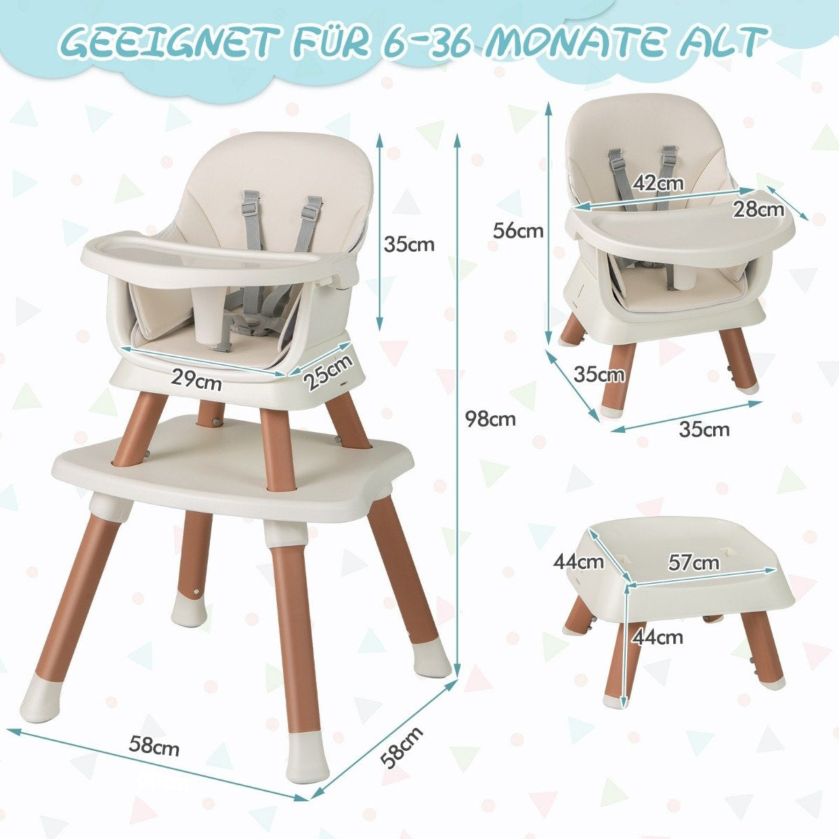 6-in-1 Convertible Baby High Chair with Safety Harness