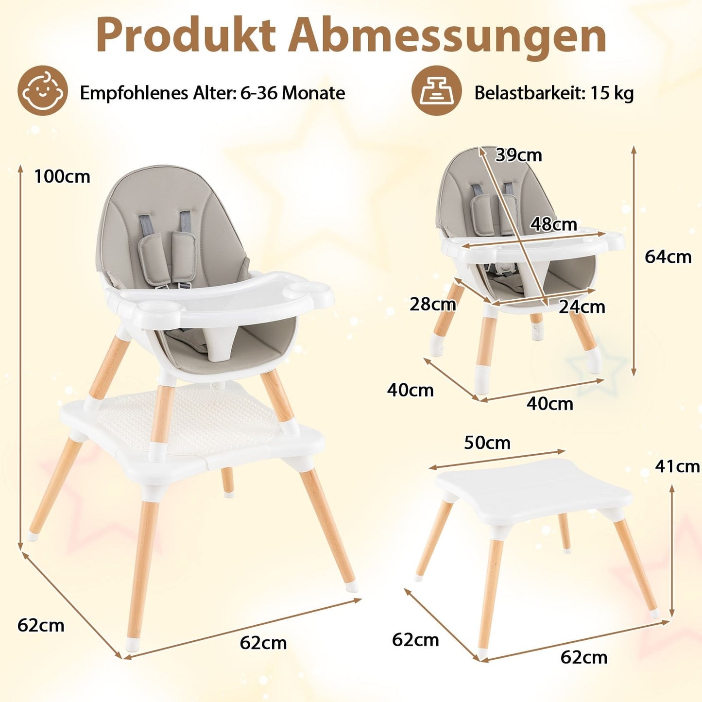 6-in-1 Convertible Baby High Chair with Tray, Grey