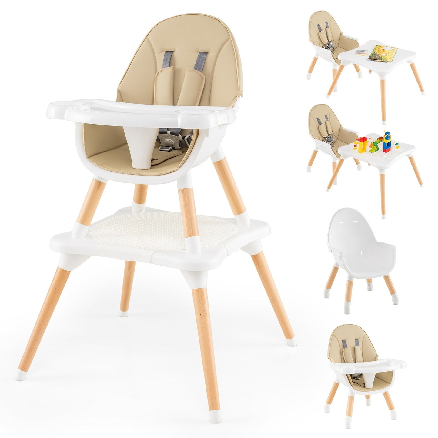6-in-1 Convertible Baby High Chair with Tray & Safety Harness