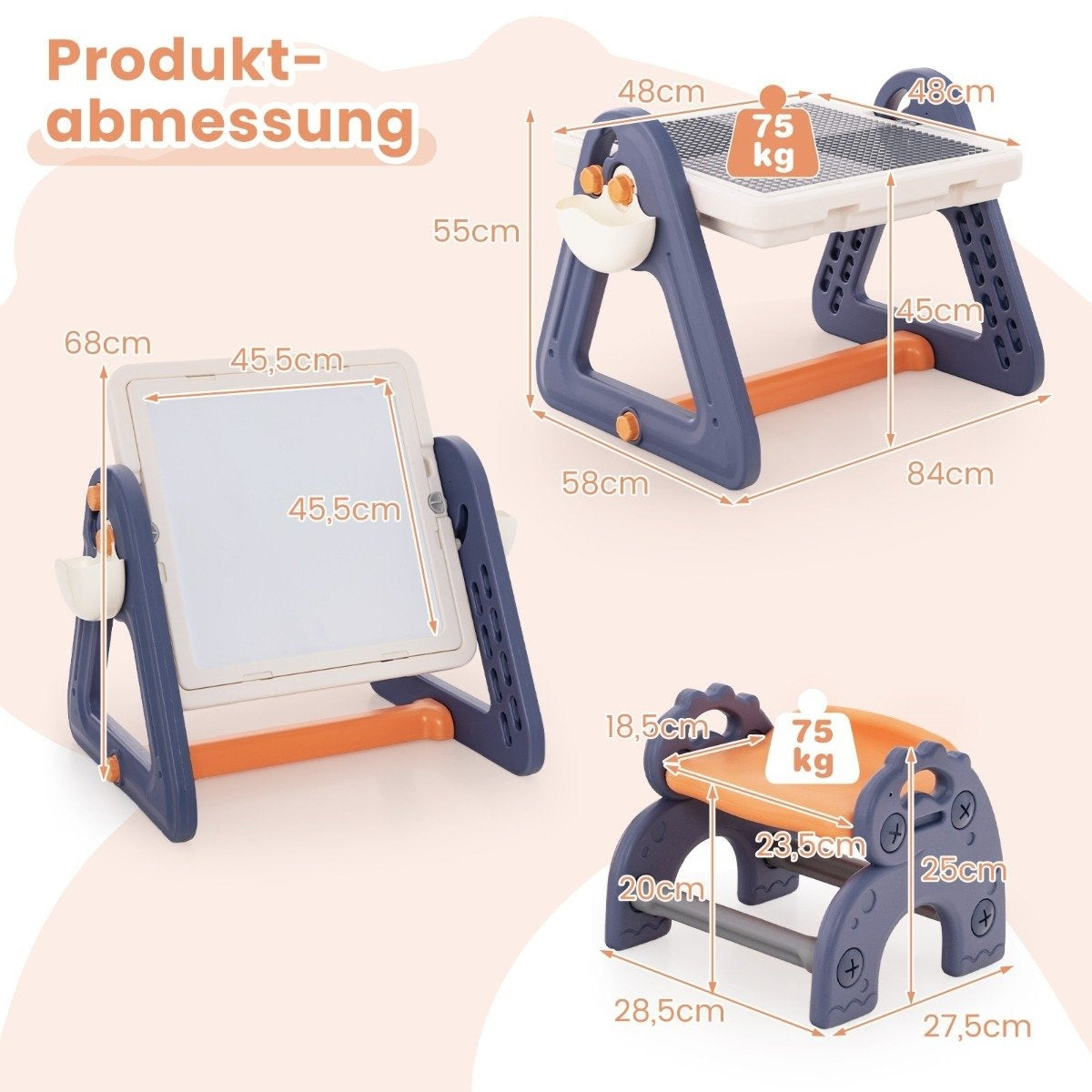6 in 1 Folding Drawing Table with Chair & Easel Multifunctional Game Table with 160 Building Blocks