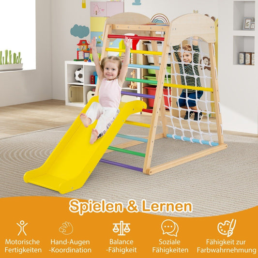 6 in 1 Pull Up Bar & Slide & Climbing Rocks & Climbing Net & Ladder & Tunnel Climbing Frame Colorful