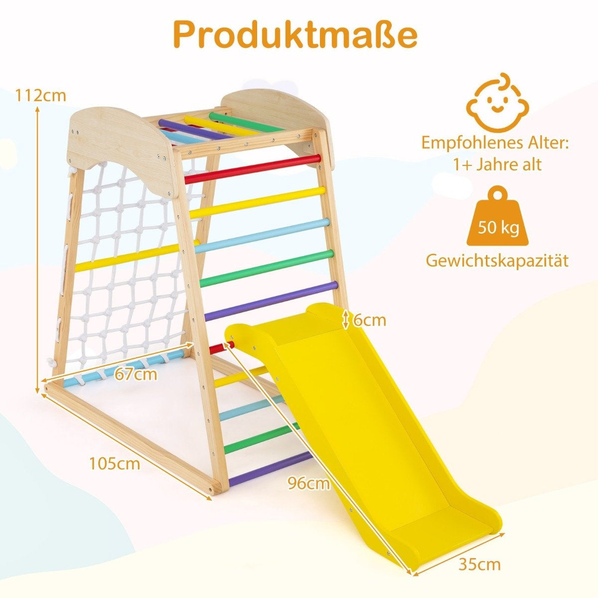 6 in 1 Pull Up Bar & Slide & Climbing Rocks & Climbing Net & Ladder & Tunnel Climbing Frame Colorful