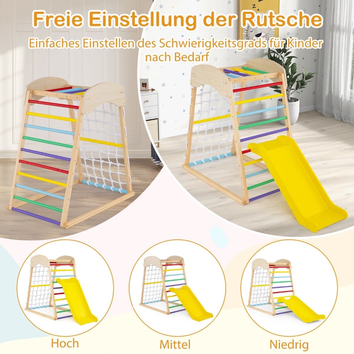 6 in 1 Pull Up Bar & Slide & Climbing Rocks & Climbing Net & Ladder & Tunnel Climbing Frame Colorful