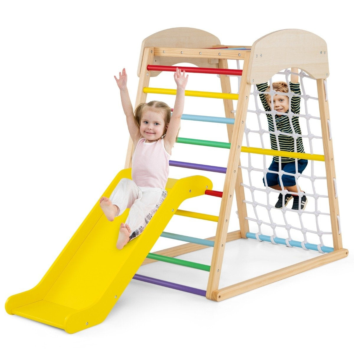 6 in 1 Pull Up Bar & Slide & Climbing Rocks & Climbing Net & Ladder & Tunnel Climbing Frame Colorful