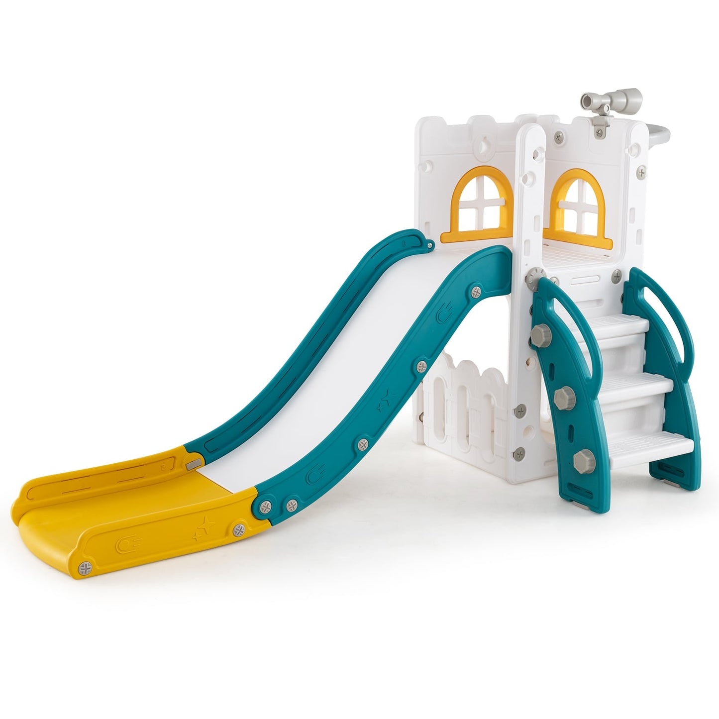 6-in-1 Toddler Slide with Basketball Hoop & Telescope