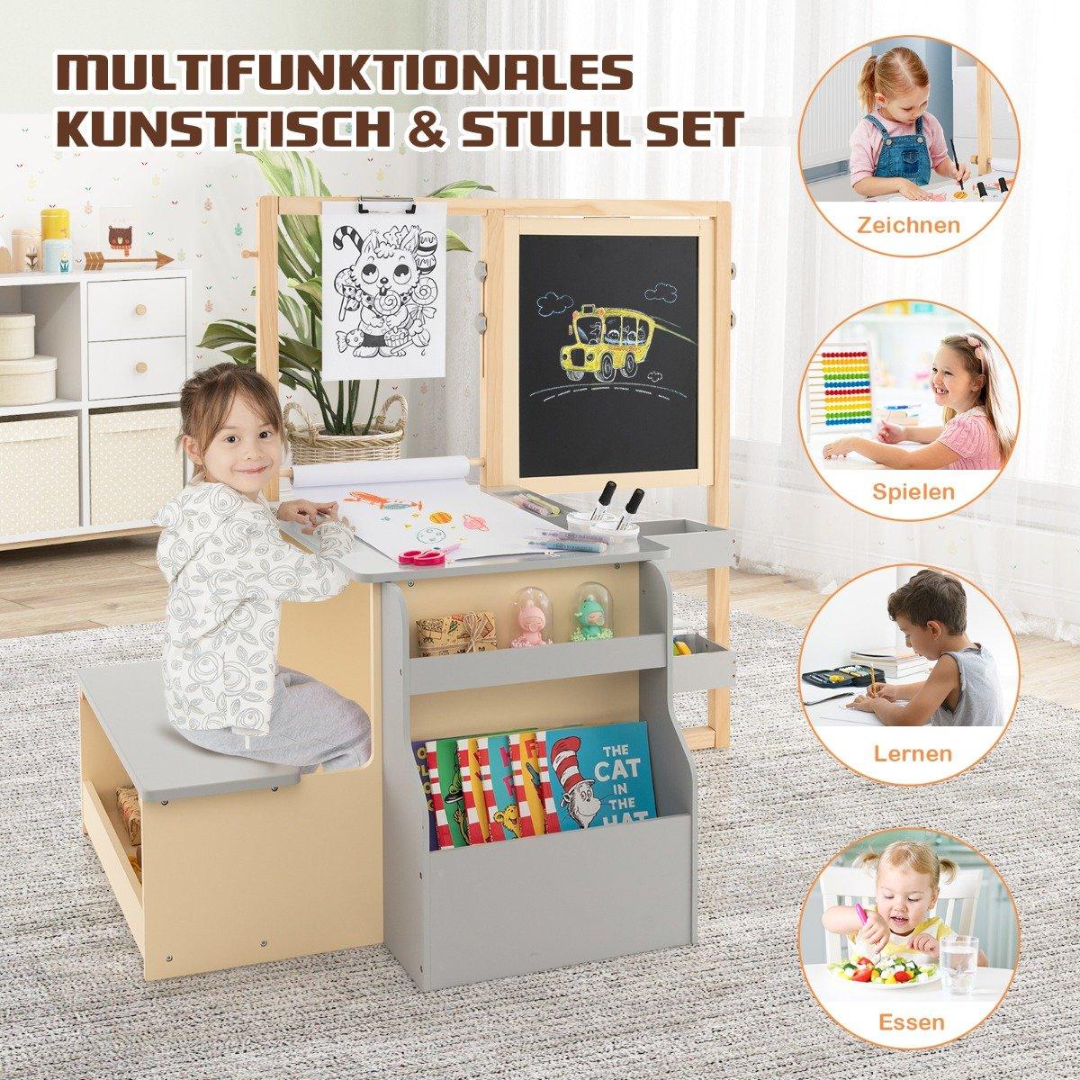 6 in 1 children's easel set with double-sided chalkboard & whiteboard & paper roll gray