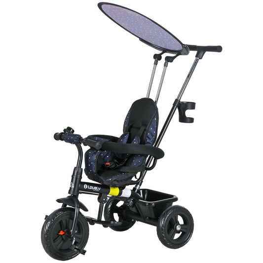 6-in-1 Kids' Tricycle with Push Bar & Canopy, Dark Blue