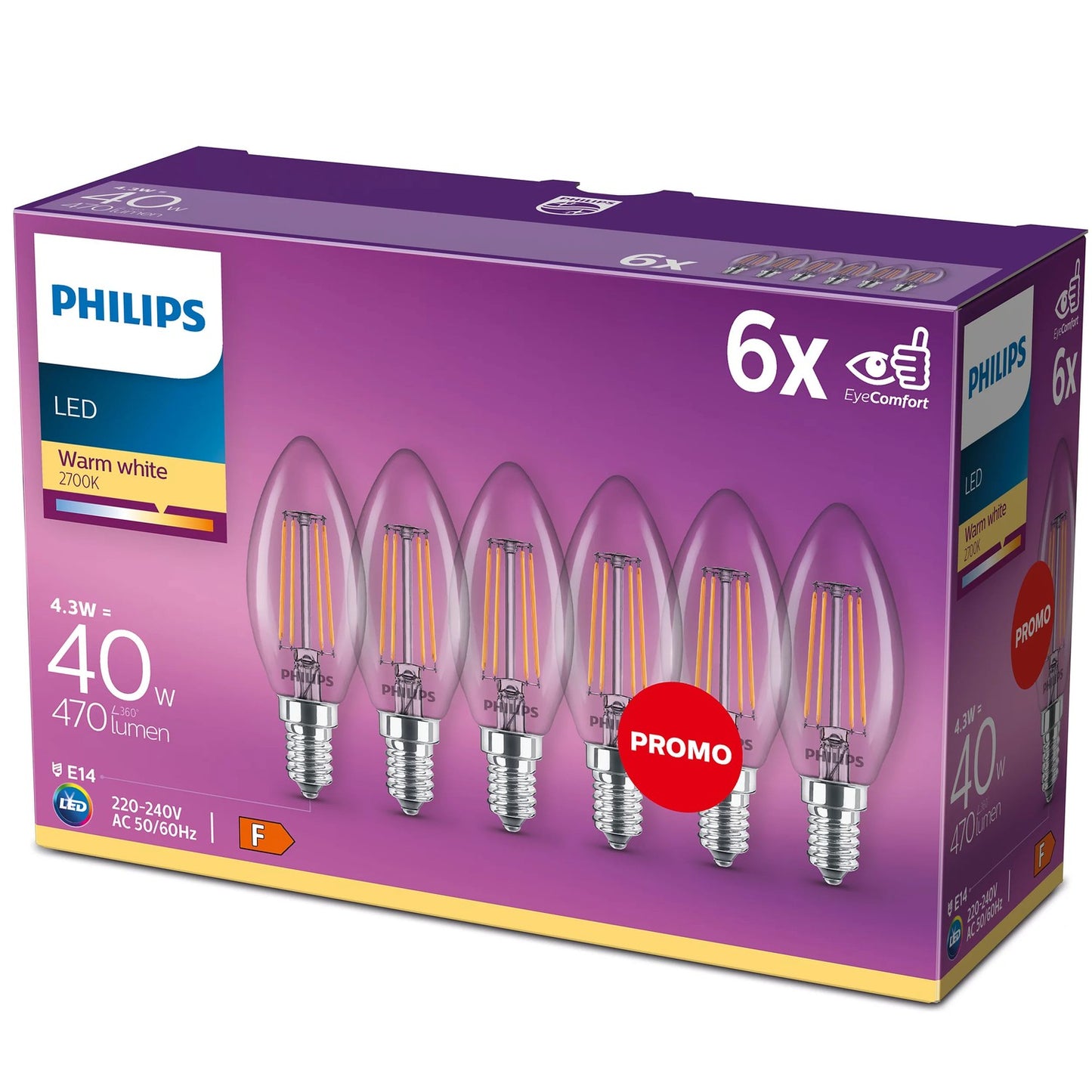 6-pack LED E14 Crown 4W (40W) Clear 470lm
