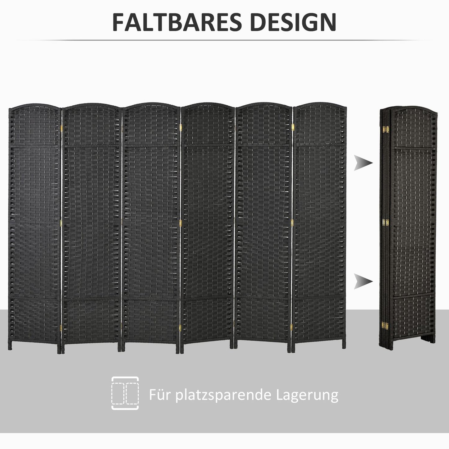 6-Panel Foldable Room Divider, Black Polypropylene