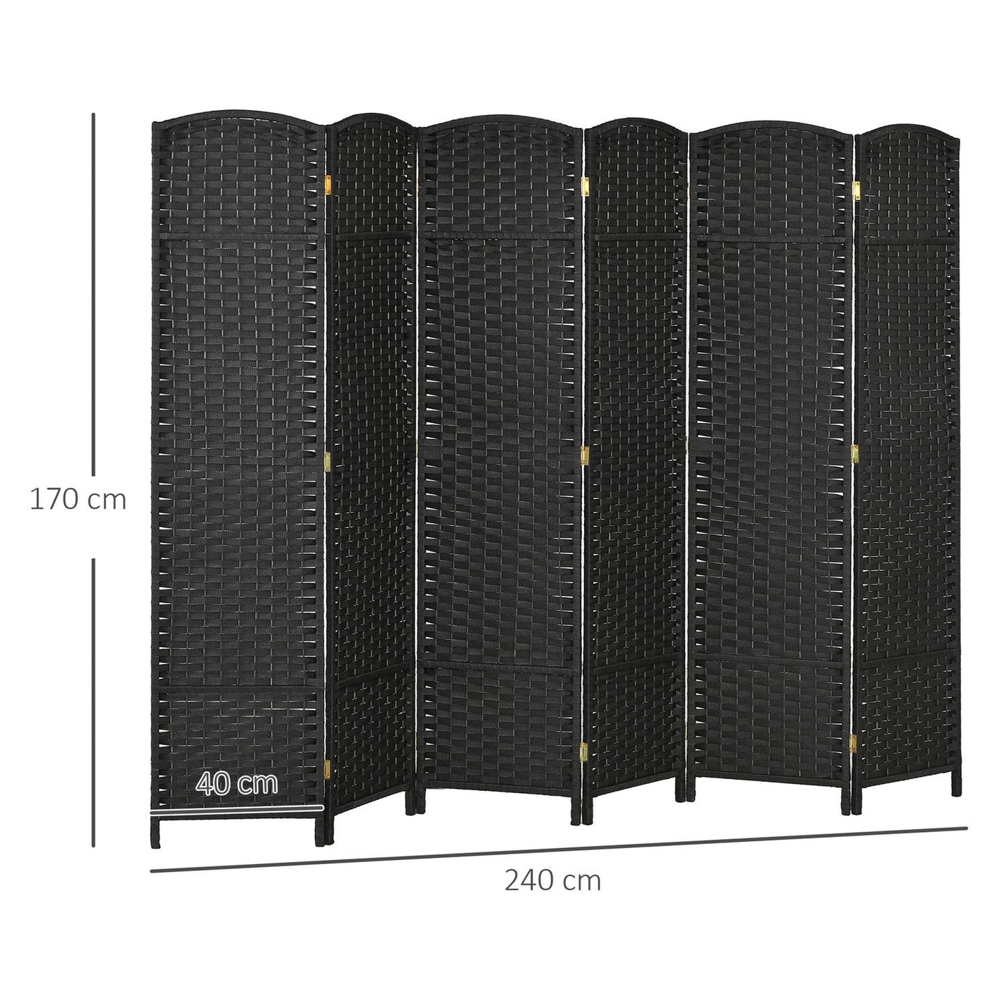 6-Panel Foldable Room Divider, Black Polypropylene