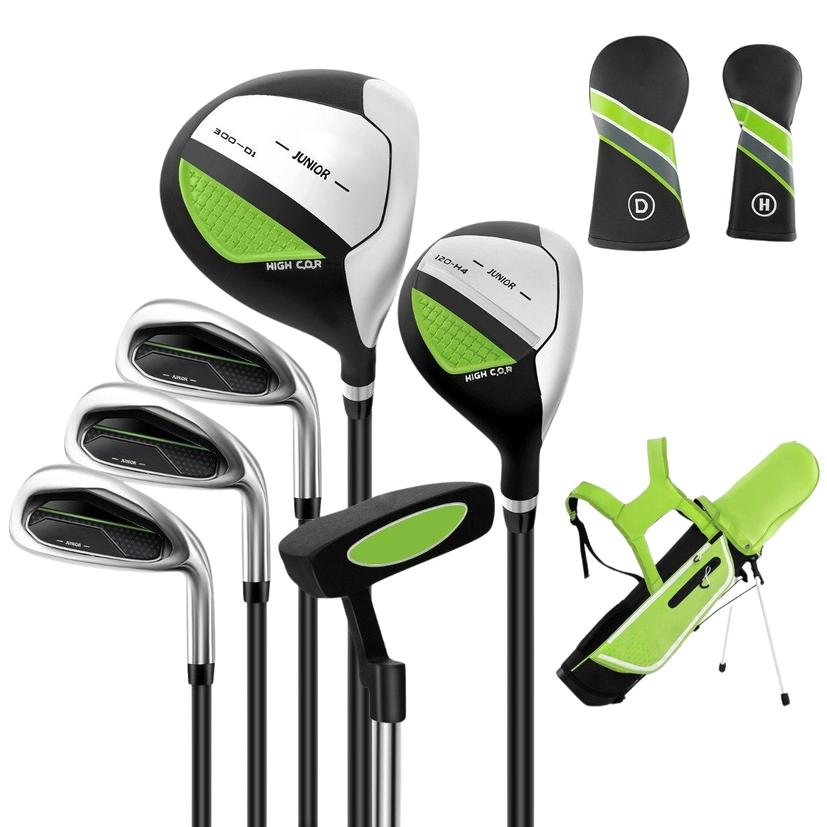 6-piece children's golf club set with golf bag and rain cover for children aged 11-13 years green