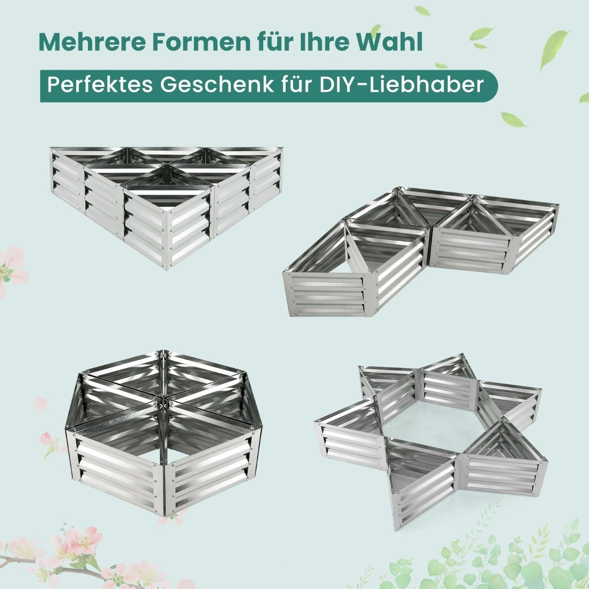 6-piece metal planter box set for vegetables triangular raised bed 150 x 150 x 30 cm silver