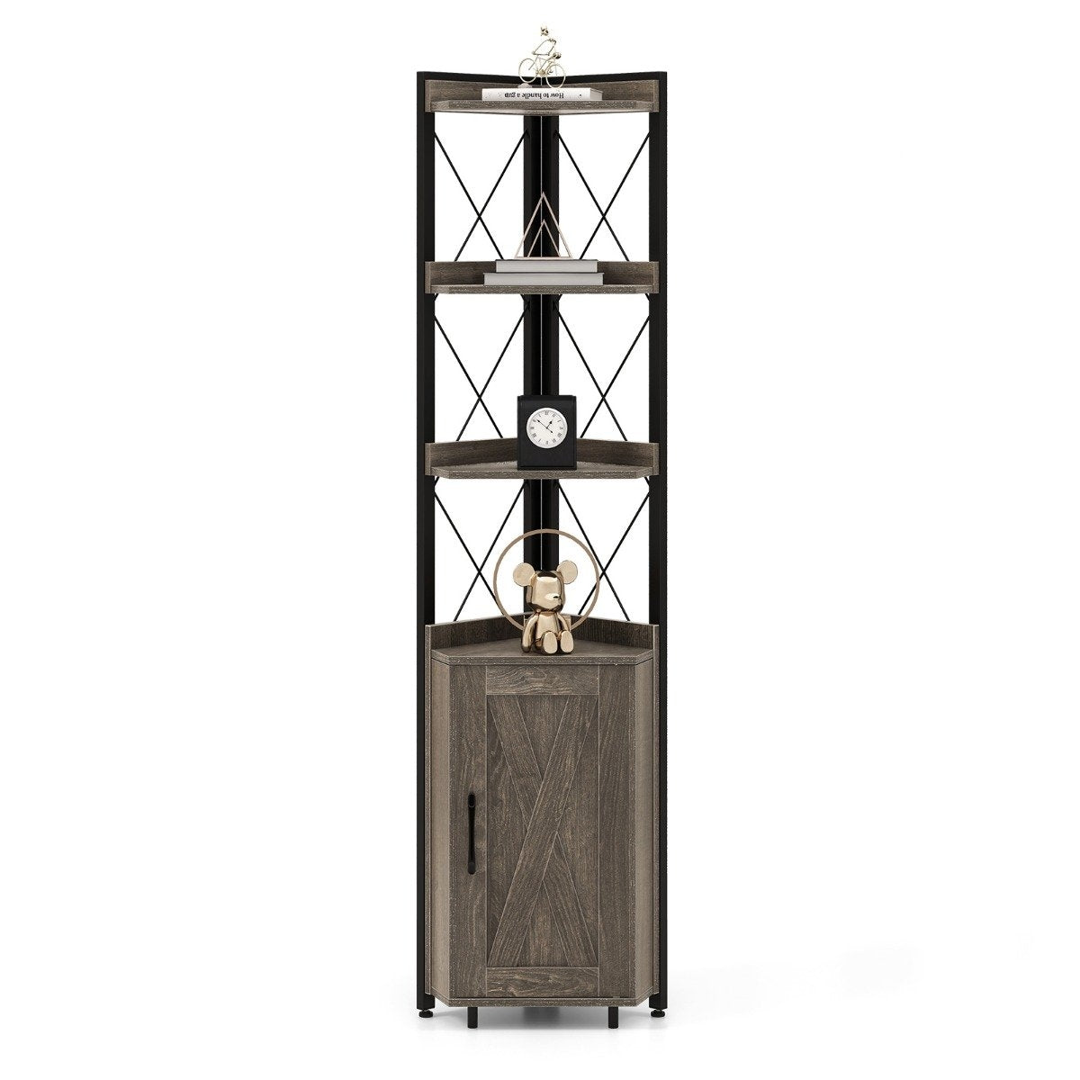 6-tier bookcase, industrial tall cabinet, narrow with 4 shelves, 48 x 32 x 180 cm, rustic gray