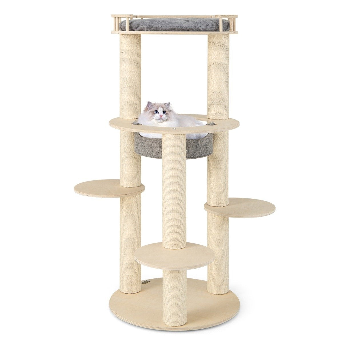 6-tier wooden cat tree with hammock & 4 lying surfaces & 3 scratching posts 66 x 66 x 150 cm