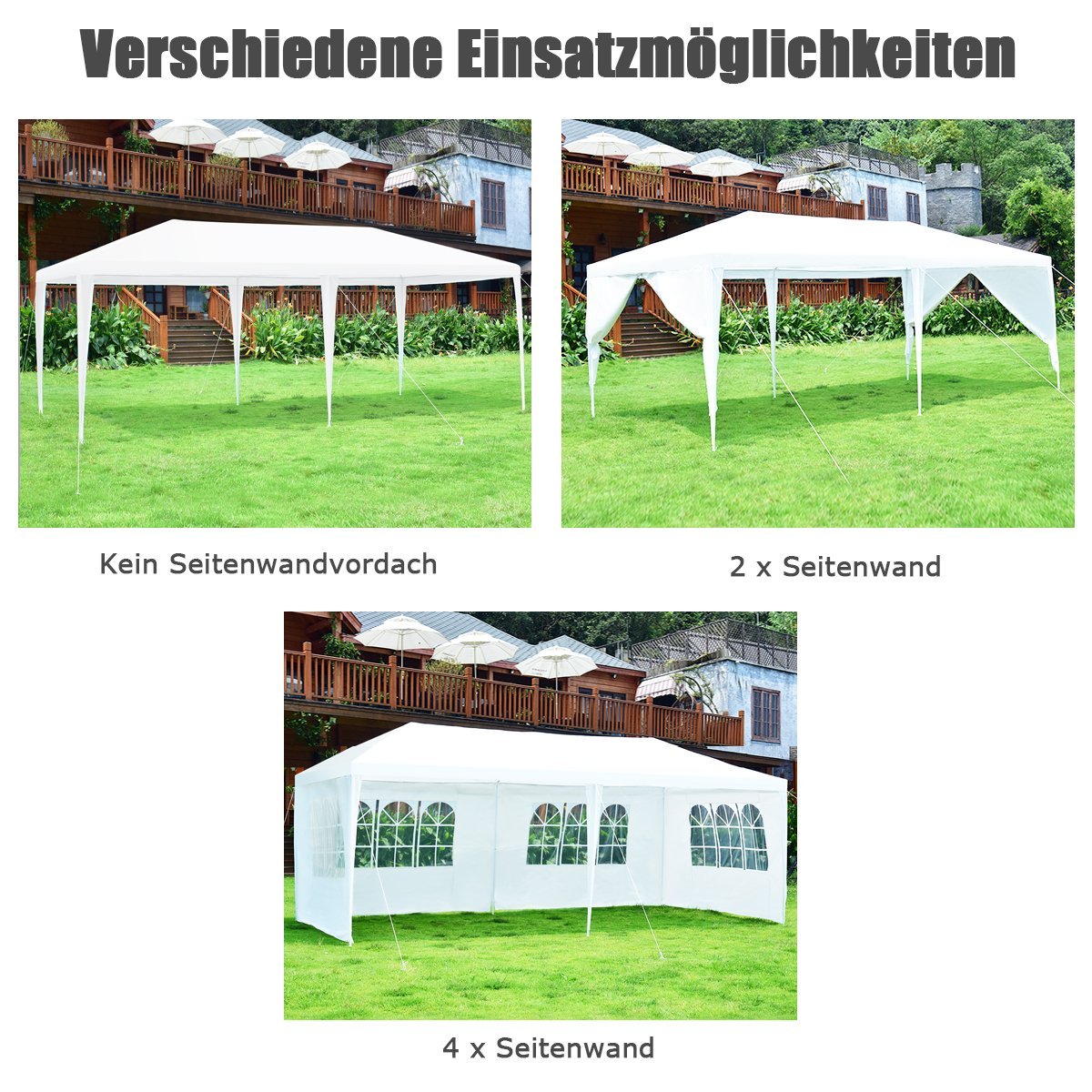 6 x 3m Outdoor Tent Portable Waterproof Tent with 4 Removable Side Panels White