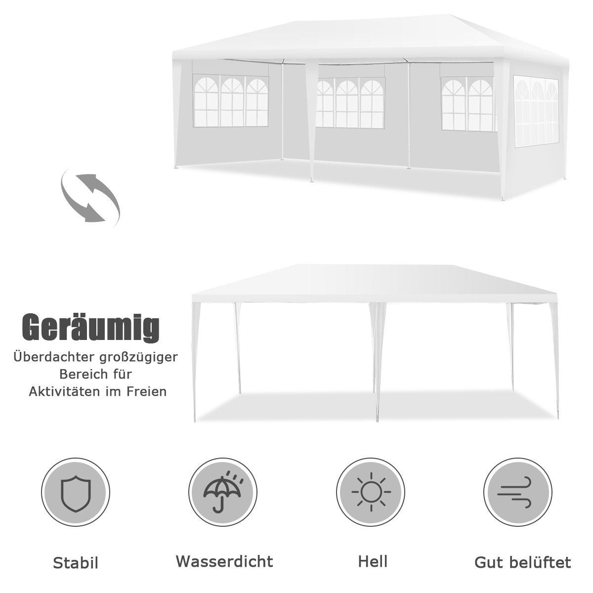 6 x 3m Outdoor Tent Portable Waterproof Tent with 4 Removable Side Panels White