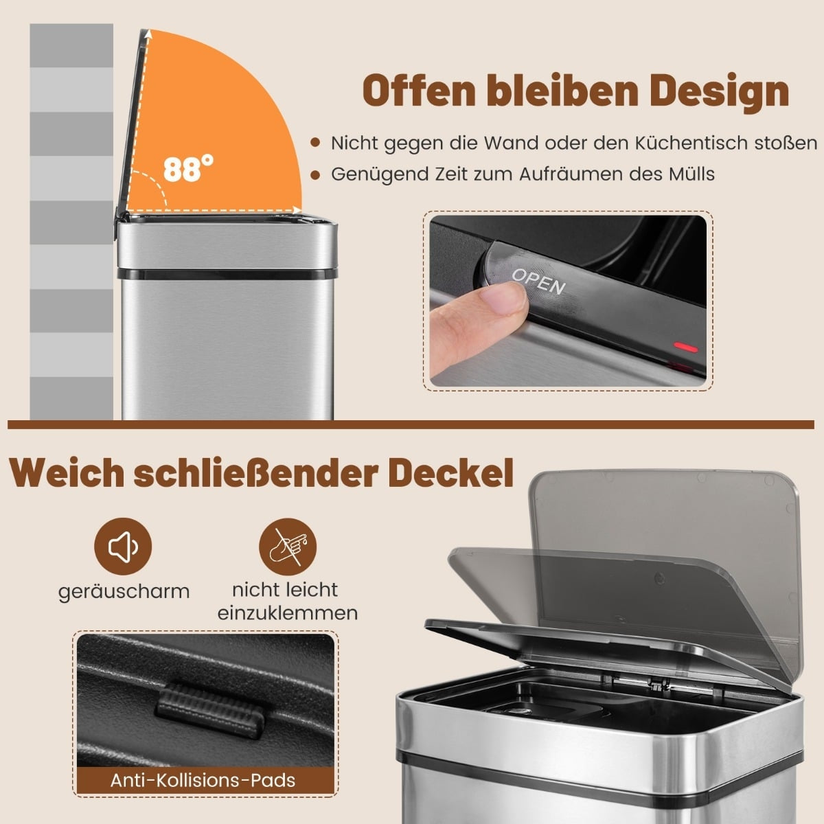 72L Touchless Stainless Steel Trash Can with Sensor