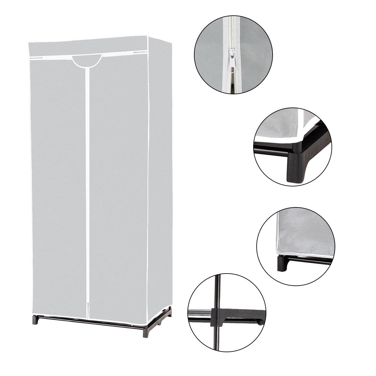 75 x 50 x 170 cm color choice wardrobe fabric cabinet with clothes rail-gray